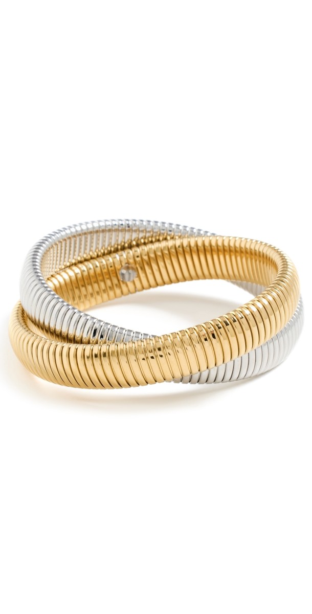 By Adina Eden Chunky Two-Tone Double Intertwined Snake Bracelet Two-To