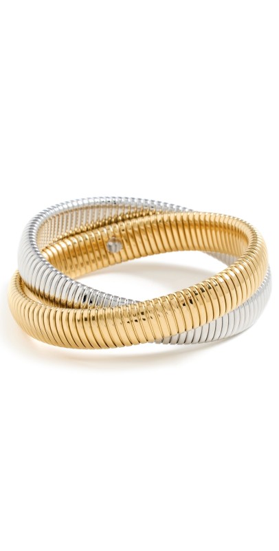 By Adina Eden Chunky Two-Tone Double Intertwined Snake Bracelet Two-To