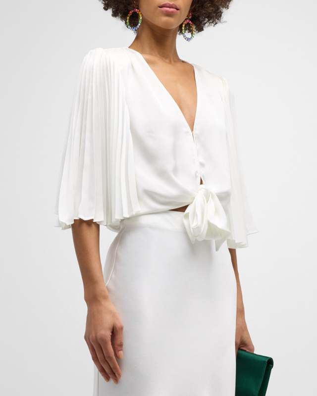 Salma Pleated-Sleeve Blouse