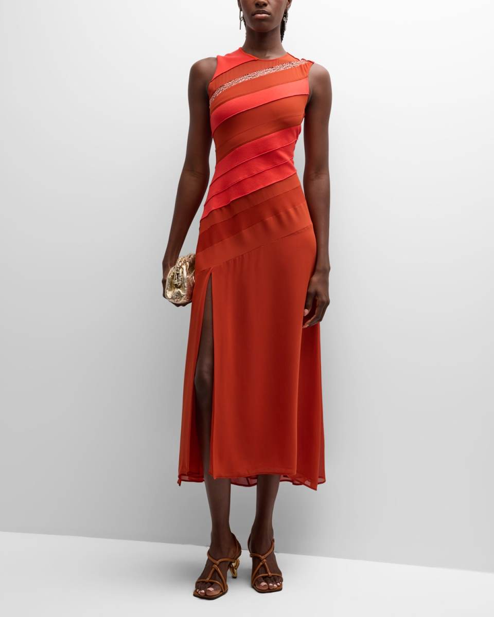 Sleeveless Colorblock A-Line Maxi Dress