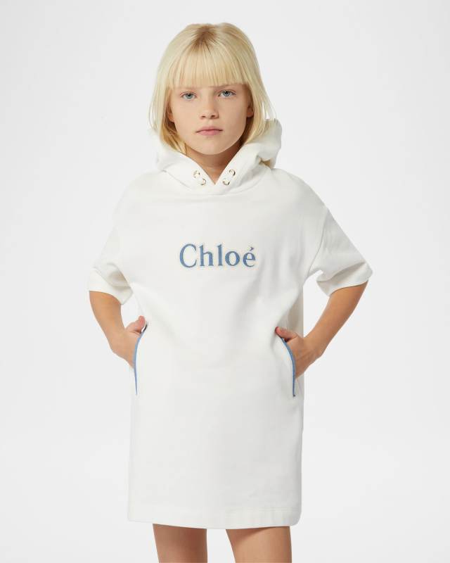 Girl's Denim Embroidered Logo-Print Denim Dress, Size 4-6