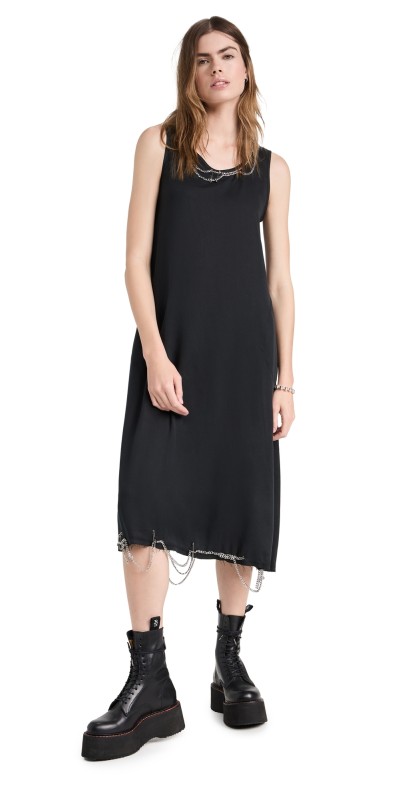 R13 Sleeveless Midi Dress with Chains Black