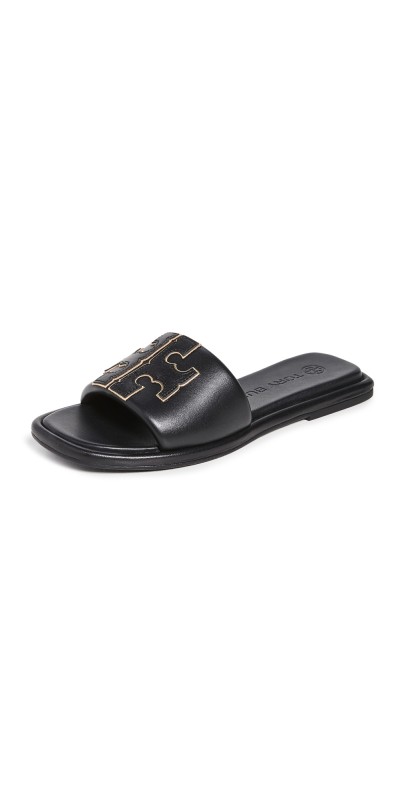 Tory Burch Double T Sport Slides Perfect Black/Gold