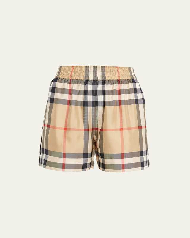Tawney Check Mulberry Silk Bermuda Shorts