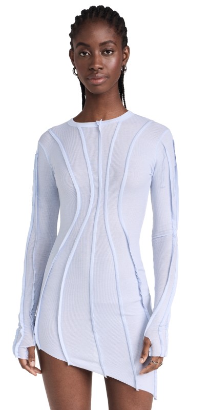 Sami Miro Vintage Asymmetrical Long Sleeve Dress Blue Lace Agate