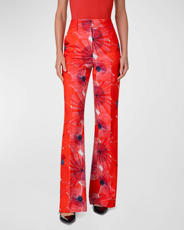 Florine Cotton Silk Poppies Print Pants