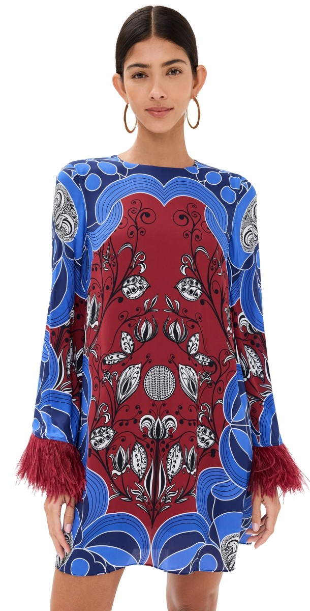 Borgo de Nor Cocoa Dress With Feathers Enchantress Burgundy/Blue