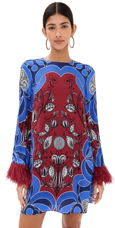 Borgo de Nor Cocoa Dress With Feathers Enchantress Burgundy/Blue