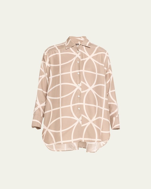 Abstract-Print Button Down Silk Blouse