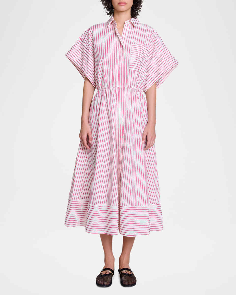 Revana Embellished Striped Midi Dress