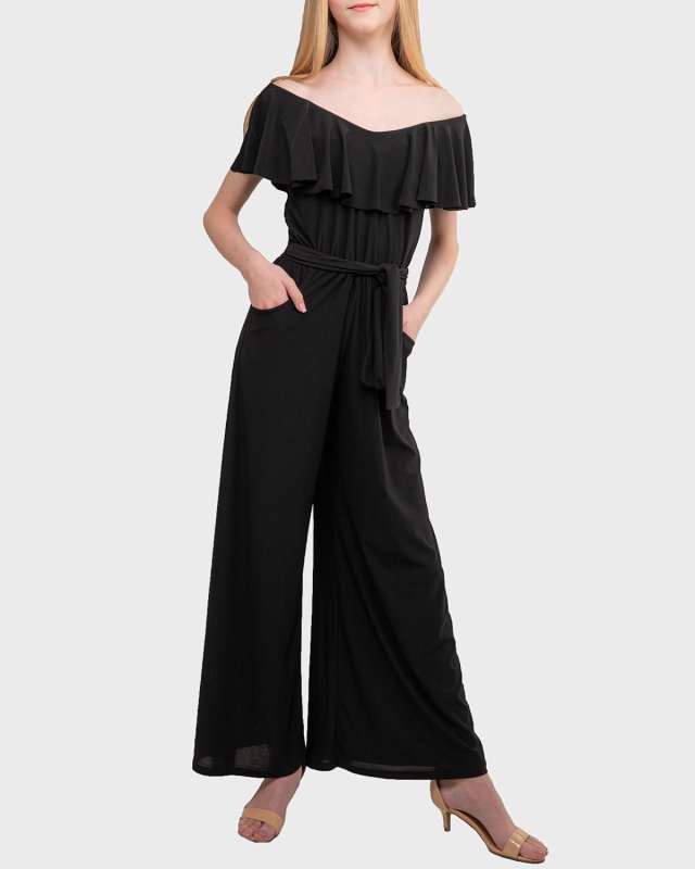 Girls' Self-Tie Belted Wide-Leg Jumpsuit, Size S-