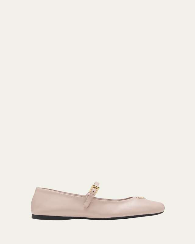 Lambskin Triangle Mary Jane Ballerina Flats
