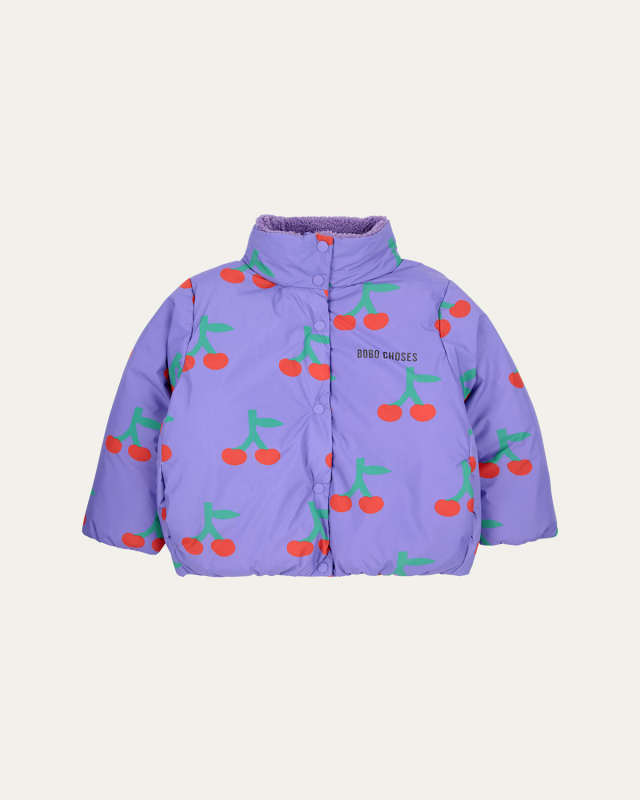 Girl's Cherry-Print Puffer Coat, Size