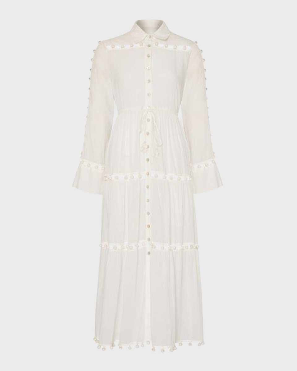 Beaded Cotton Midi Dress
