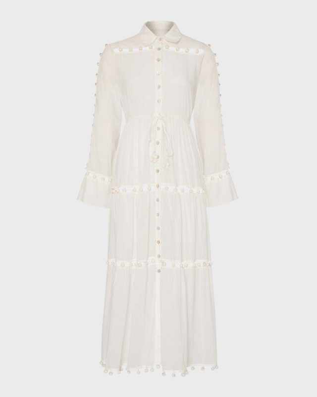 Beaded Cotton Midi Dress