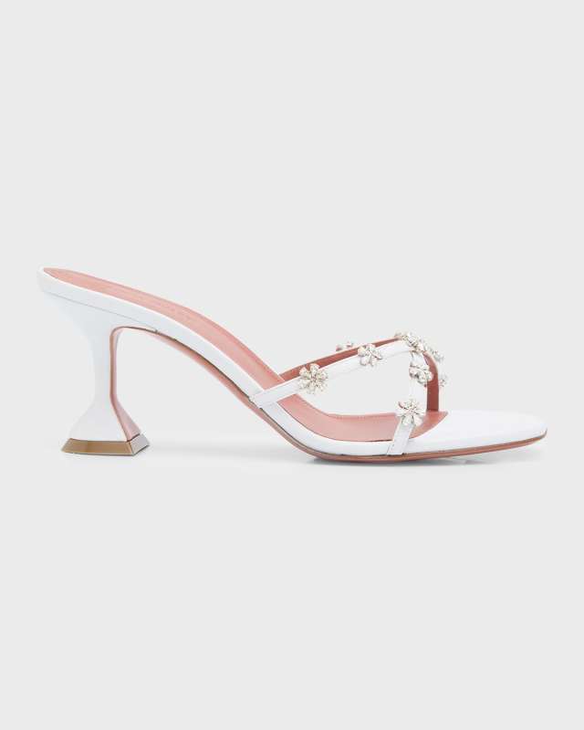 Lily Crystal Flower Leather Slide Sandals