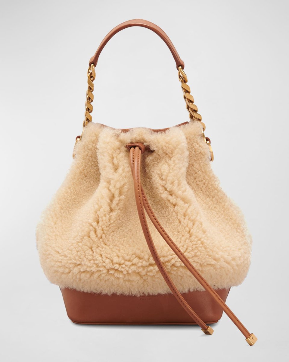 Small Bucket Bag in Shearling and Leather