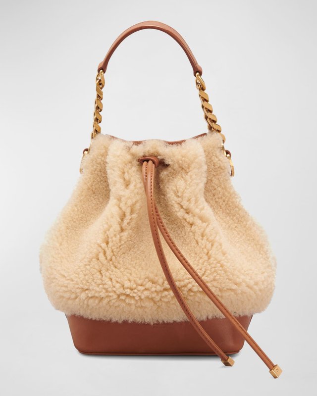 Small Bucket Bag in Shearling and Leather