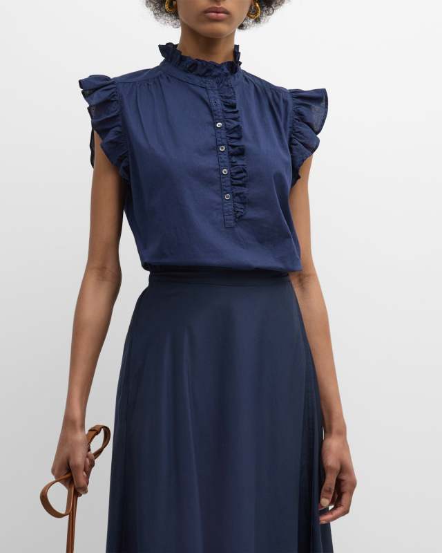 Brenna Ruffle-Trim Flutter-Sleeve Top