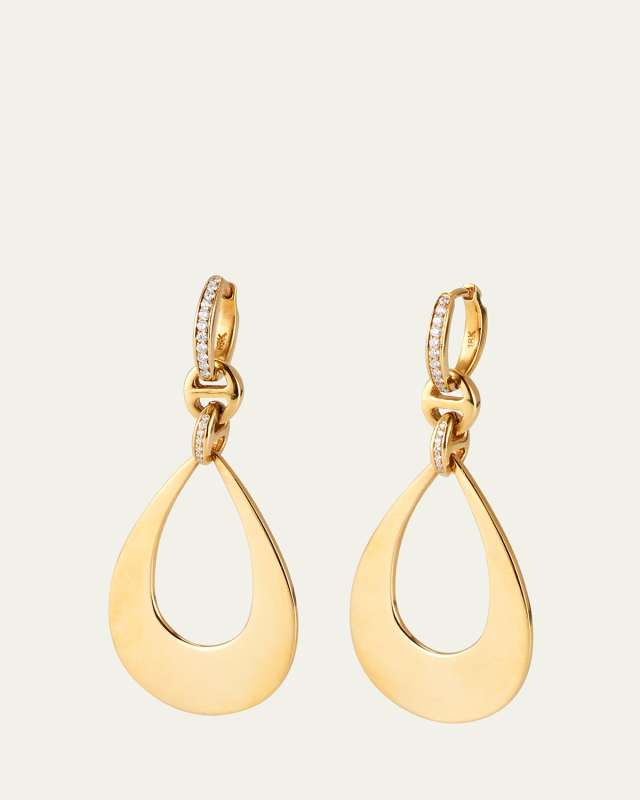 18k Yellow Gold Drop Earrings with Diamond Clasps