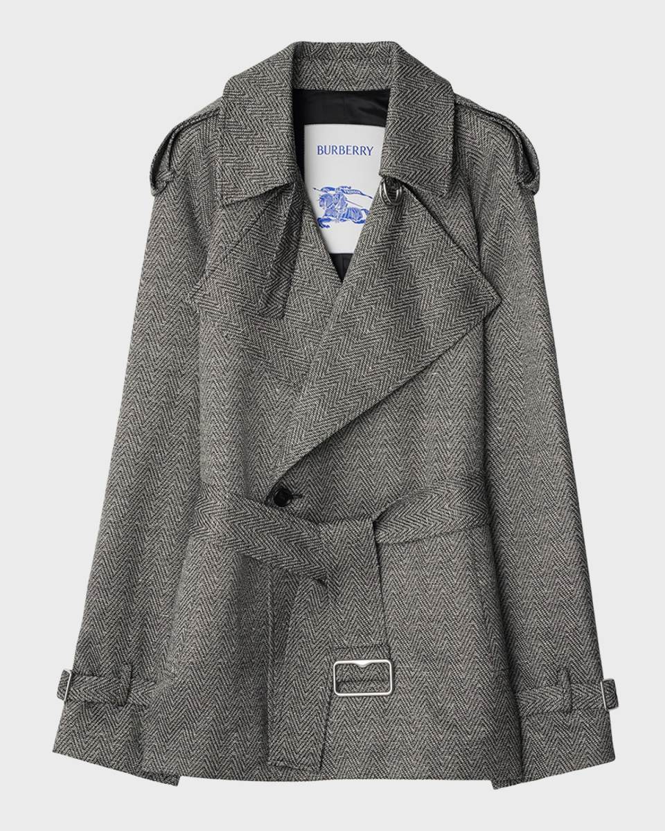 Chevron Belted Double-Breasted Trench Jacket