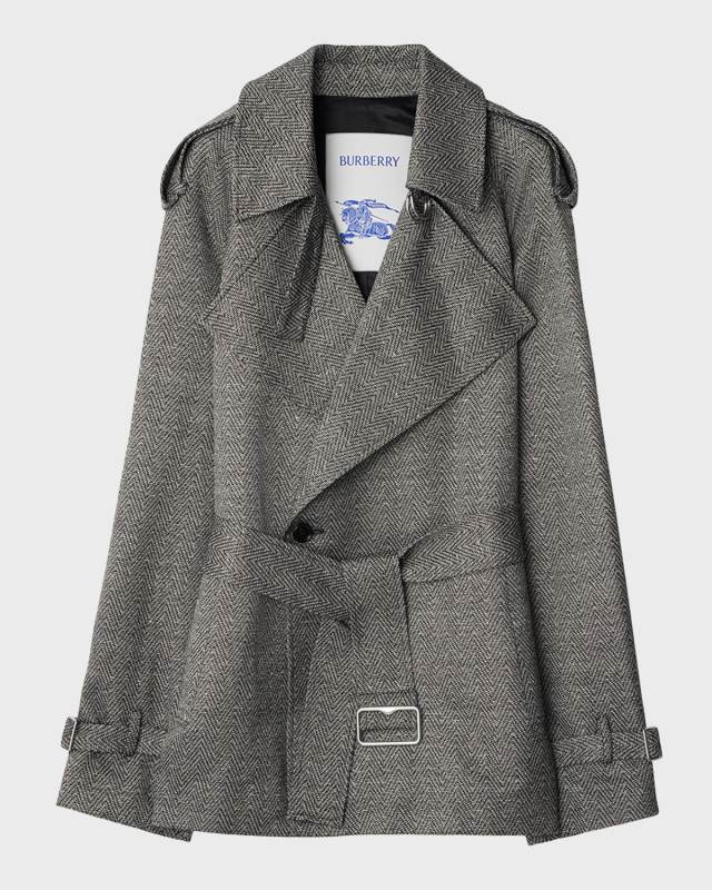 Chevron Belted Double-Breasted Trench Jacket
