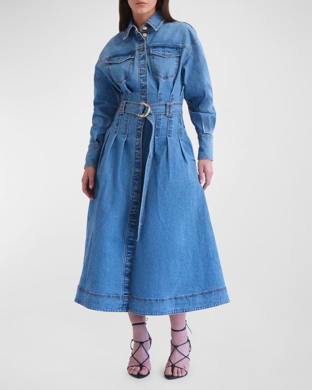 Aradia Belted Denim Midi Dress