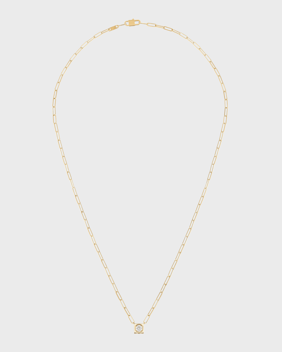 Yellow Gold Le Cube Large Diamond Pendant Necklace