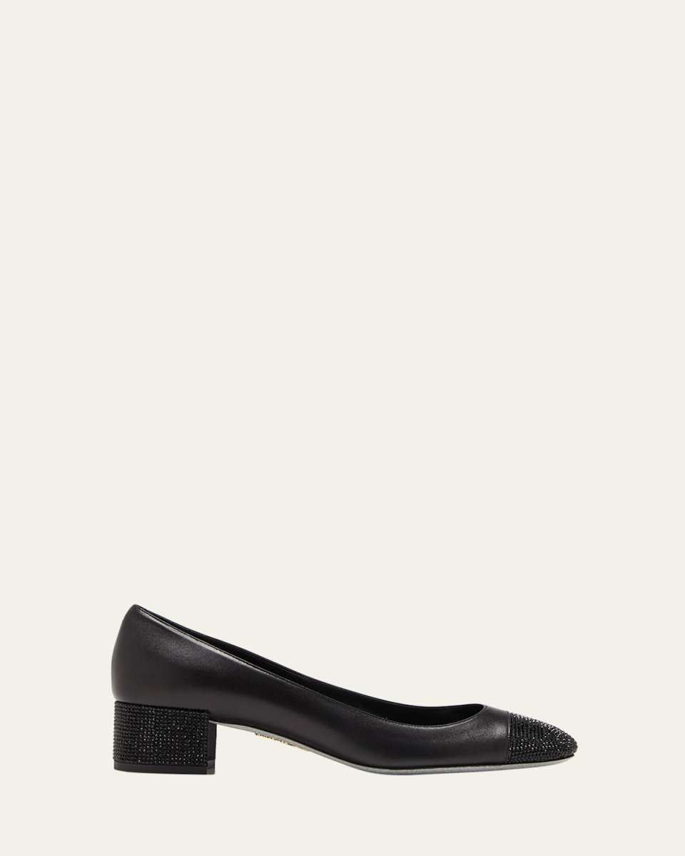 Embellished Leather Block-Heel Pumps