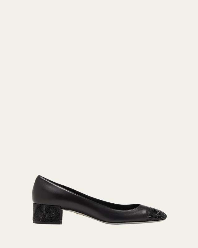 Embellished Leather Block-Heel Pumps