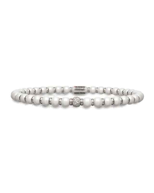 Sfera Ceramic and 18K White Gold Diamond 1-Bead Stretch Bracelet, White