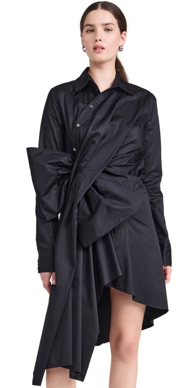Marques Almeida Shirt Dress with Draped Side Bow Black