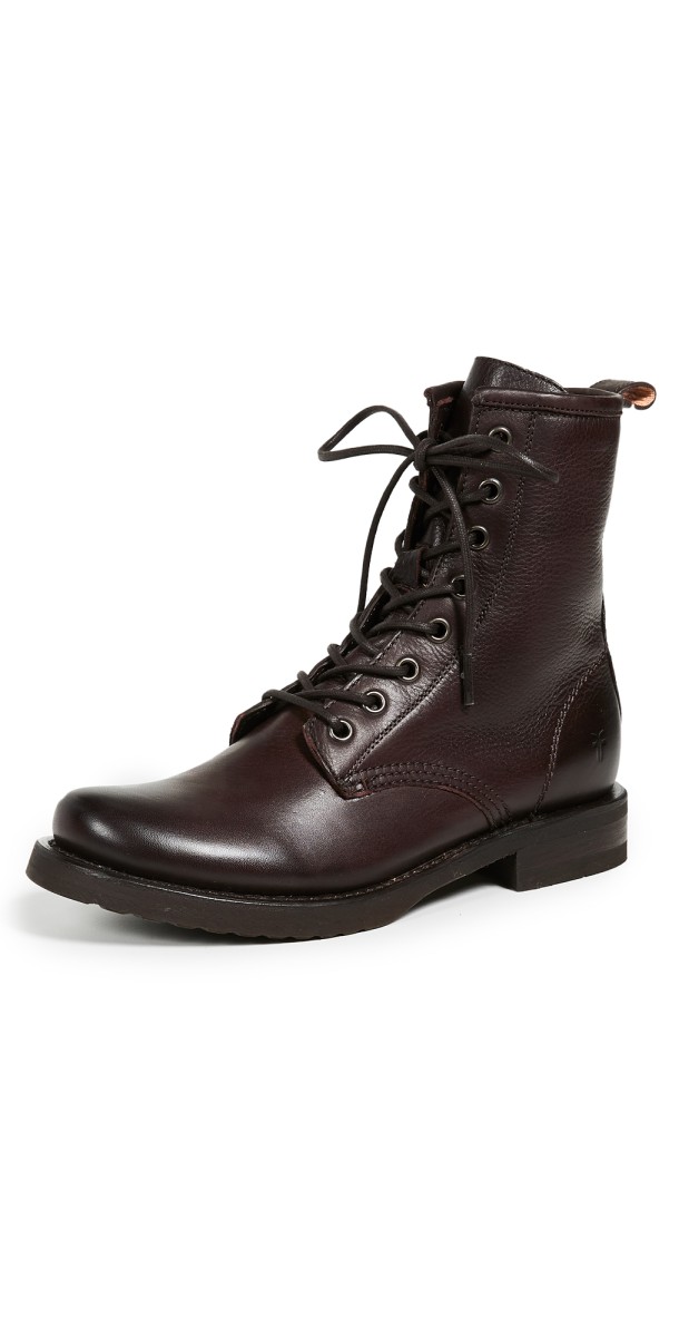 Frye Veronica Combat Boots Dark Brown