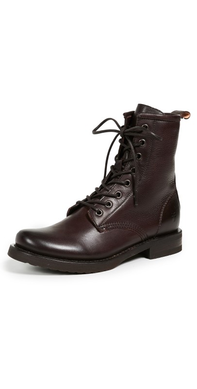 Frye Veronica Combat Boots Dark Brown