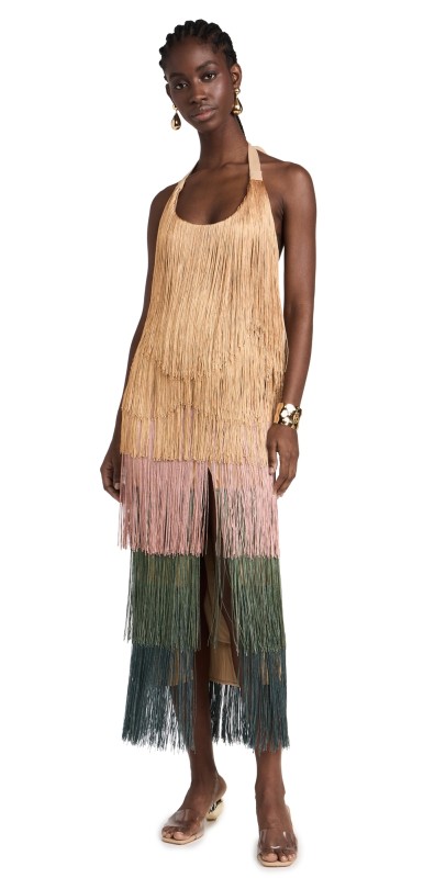 Andrea Iyamah Neme Fringe Midi Dress Multicolour