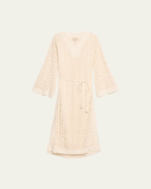 Samara Cotton Crochet Tie-Belt Kaftan Dress