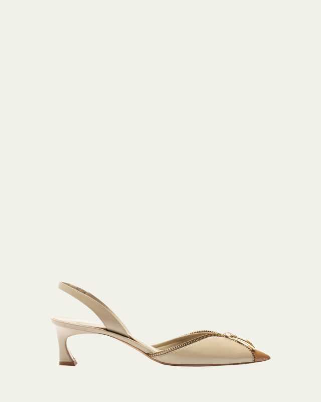 Zoe Leather Zipper Slingback Pumps