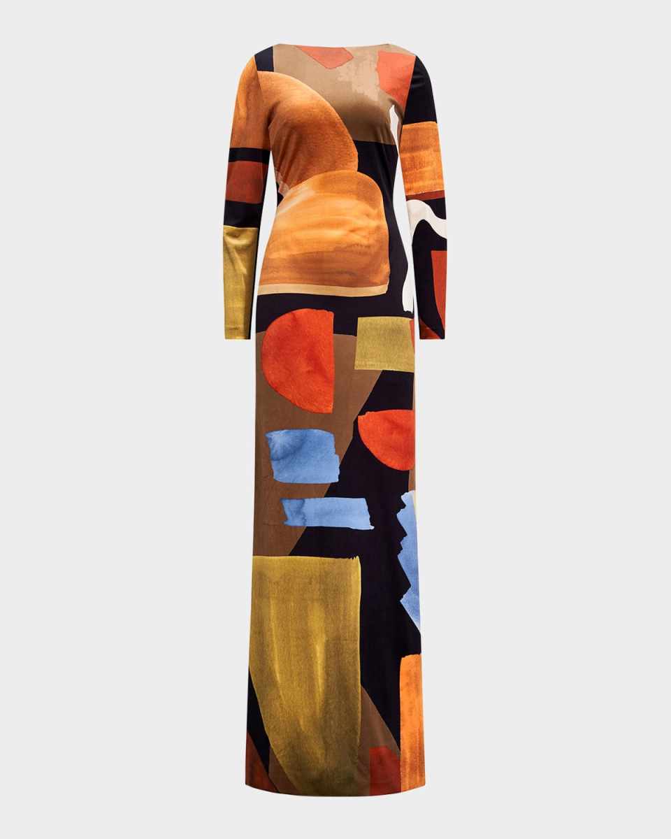 Klara Geometric-Print Velvet Gown