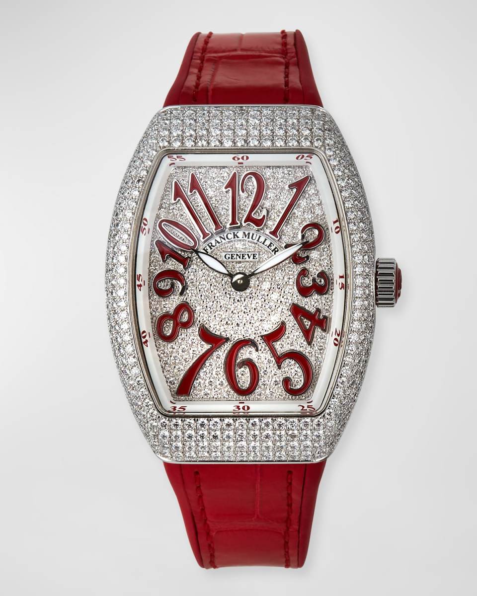 Lady Vanguard Diamond Watch w/ Alligator Strap, Red