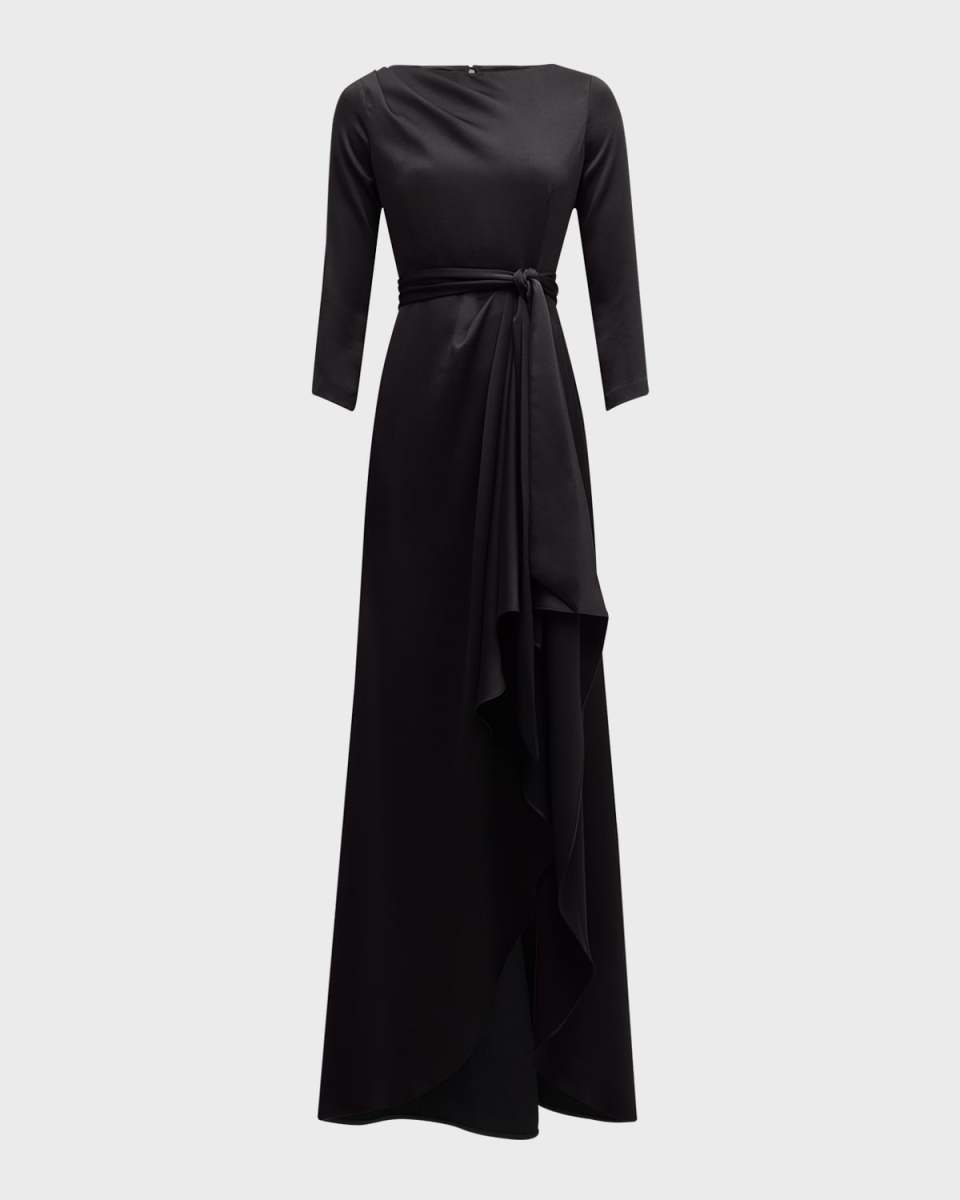 Draped Crepe Back Satin Gown