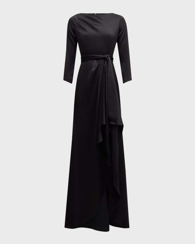 Draped Crepe Back Satin Gown