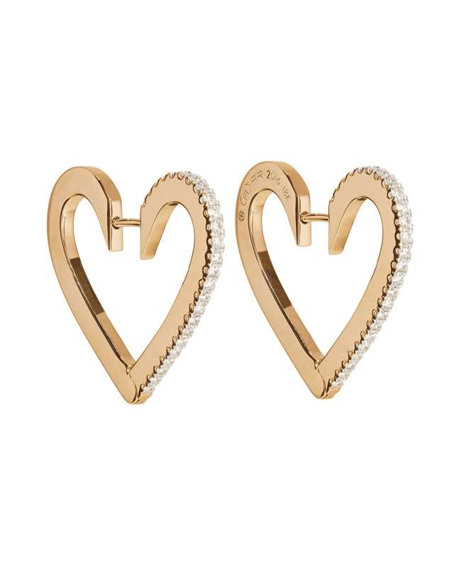 18k Rose Gold Medium Diamond Heart Hoop Earrings