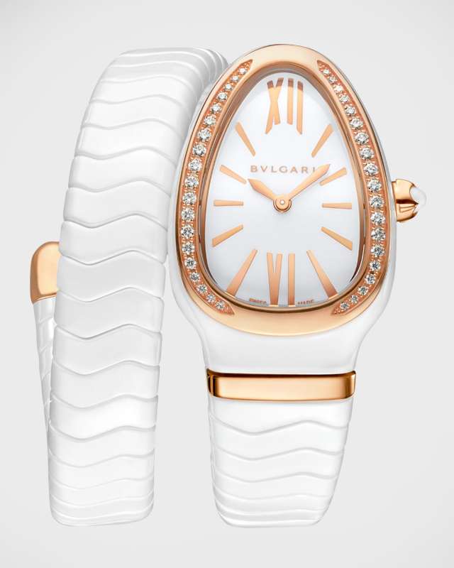 Serpenti Spiga 35mm 18K Rose Gold &Ceramic Diamond Watch, Size Small