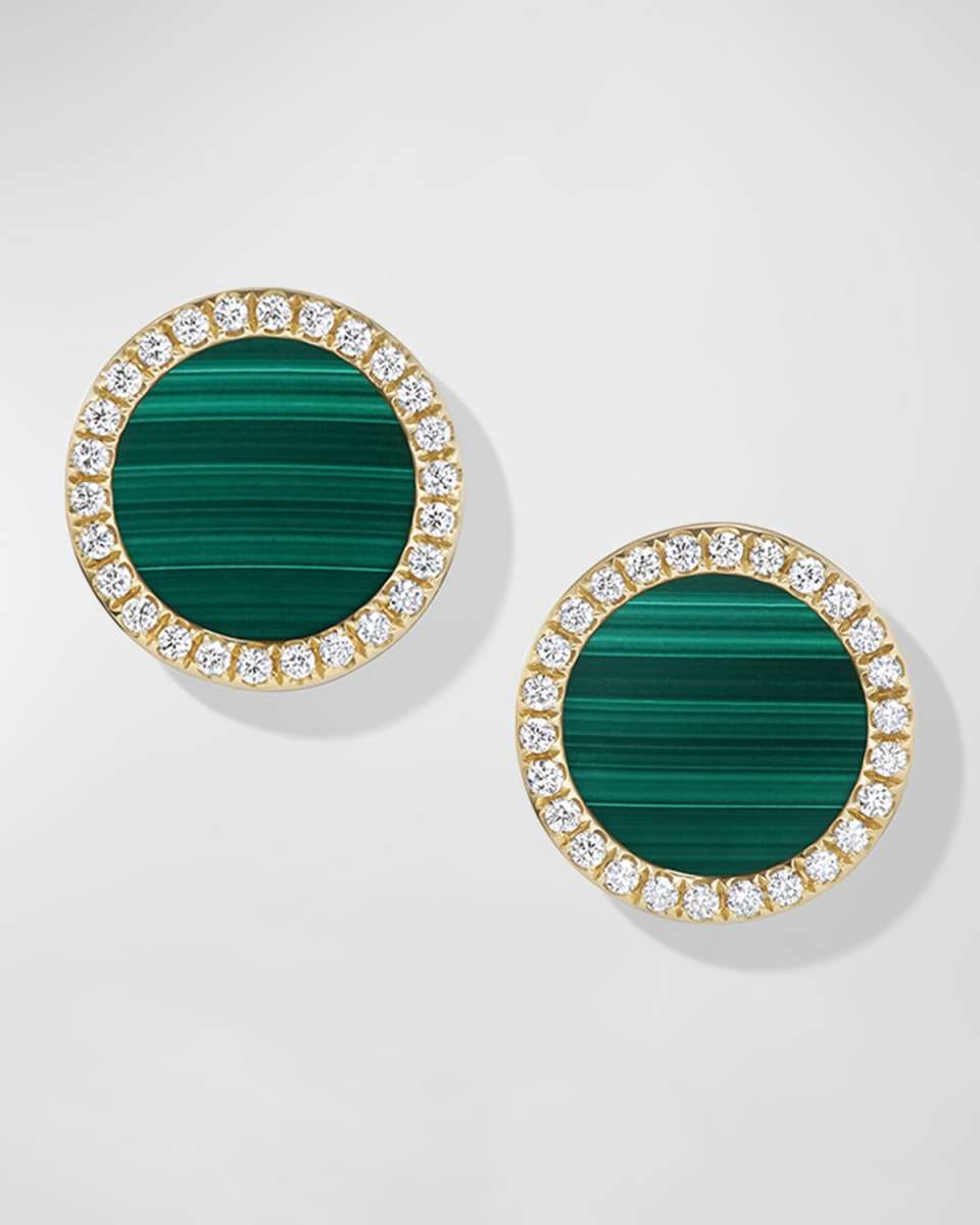 DY Elements Stud Earrings with Gemstone and Diamonds in 18K Gold, 11mm