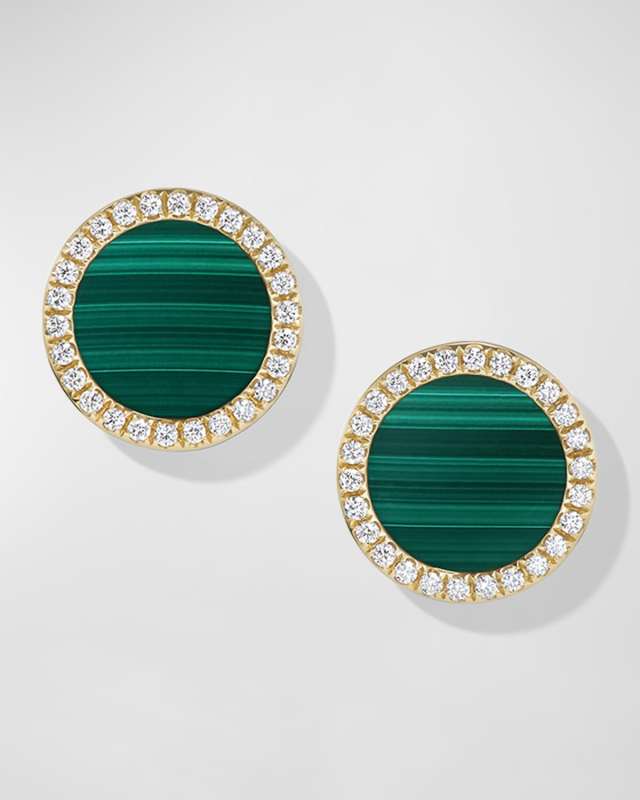 DY Elements Stud Earrings with Gemstone and Diamonds in 18K Gold, 11mm