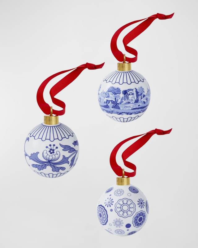 Blue Italian Bauble Christmas Ornaments, Set of 3