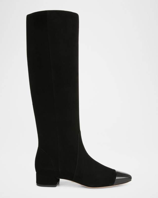 Cecile Suede Cap-Toe Knee Boots