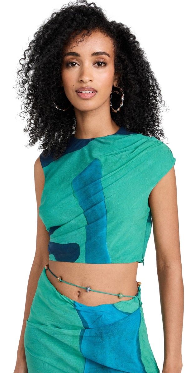 SIR. Frankie Gathered Midi Top Emerald Reflection