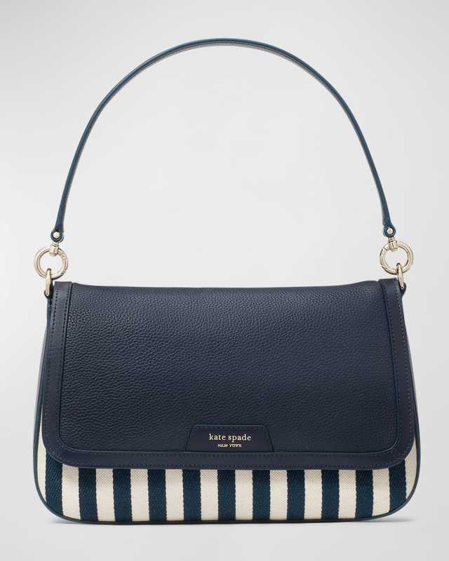 hudson flap striped canvas & leather shoulder bag
