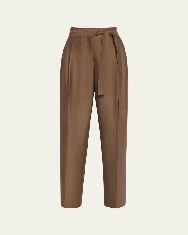 Lonan Wool Wide-Leg Pants with Tie Belt